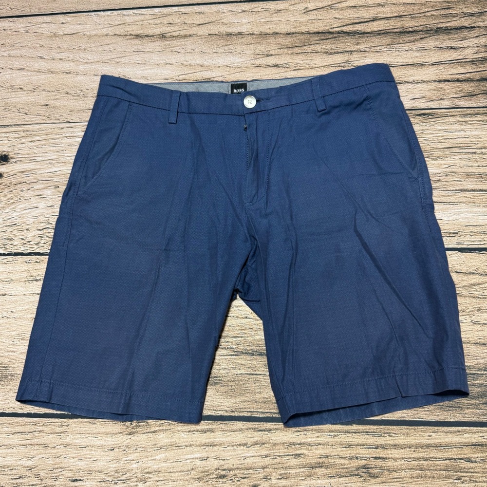 Hugo Boss Chino Shorts Men 34 Navy Blue Stretch Textured Casual Summer